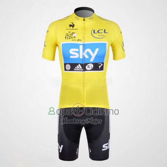 Sky Lider Ropa Ciclismo Culotte Corto 2012 Hombre Mangas Cortas Azur y AMarillo